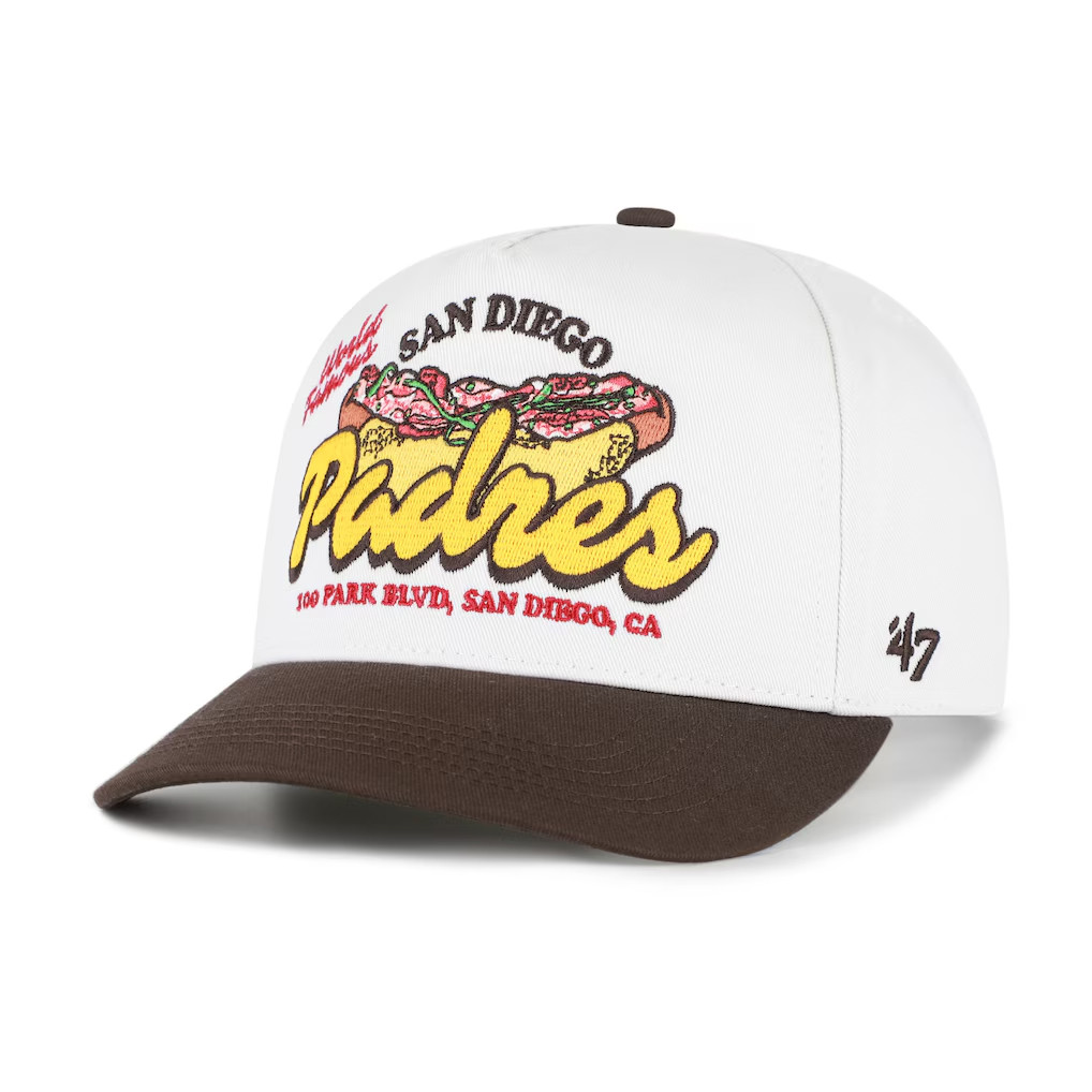 San Diego Padres Merch 2026 SD Padres 47 Glizzy Collection Hitch Adjustable Hat White Brown - Kdjoy San Diego Padres Merch 2026 SD Padres 47 Glizzy Collection Hitch Adjustable Hat White Brown - Kdjoy