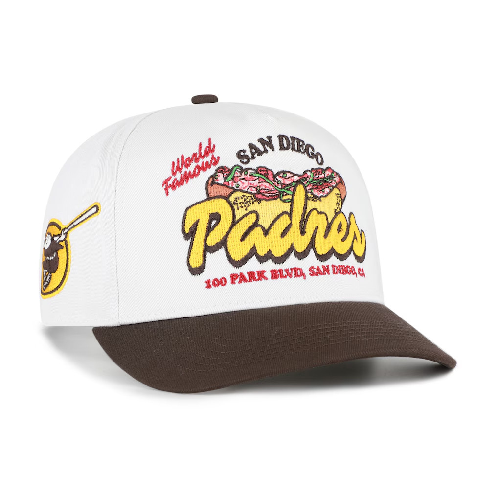 San Diego Padres Merch 2026 SD Padres 47 Glizzy Collection Hitch Adjustable Hat White Brown - Kdjoy San Diego Padres Merch 2026 SD Padres 47 Glizzy Collection Hitch Adjustable Hat White Brown - Kdjoy