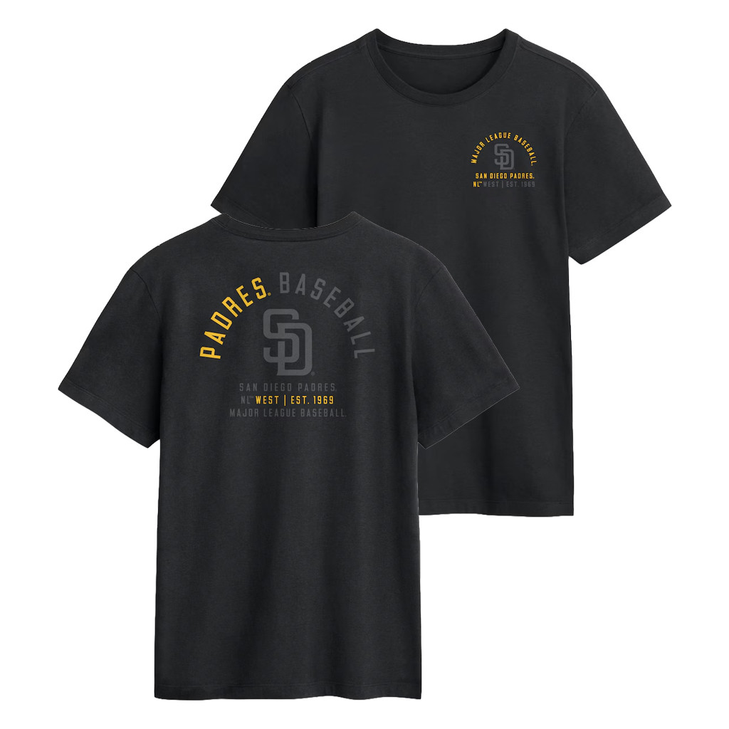 San Diego Padres Merch 2026 SD Padres Split Logo T-Shirt Black Cool Gifts For Baseball Lovers - Kdjoy