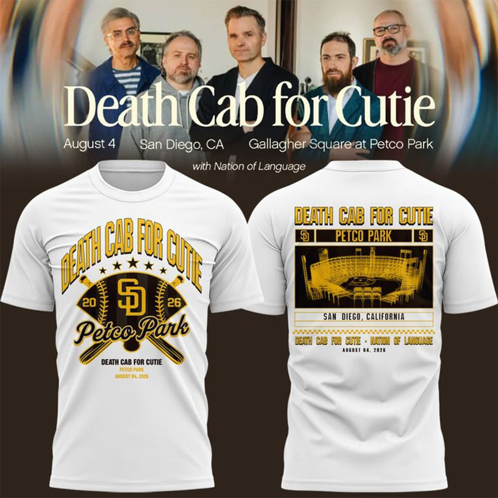 San Diego Padres x Death Cab for Cutie I Built You A Tower World Tour 2026 White Shirt Padres Merch - Kdjoy