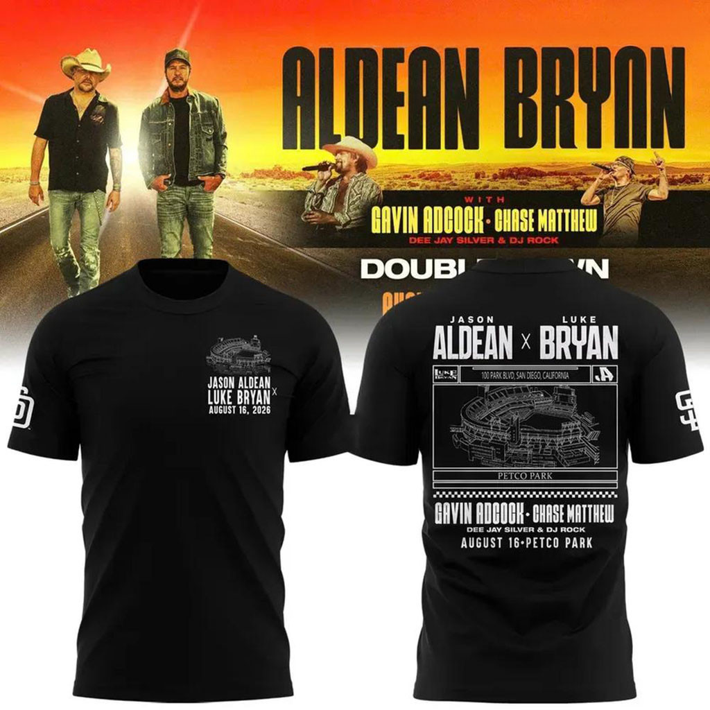San Diego Padres x Jason Aldean Luke Bryan Double Down Tour 2026 Shirt Black Padres Merch Gift - Kdjoy