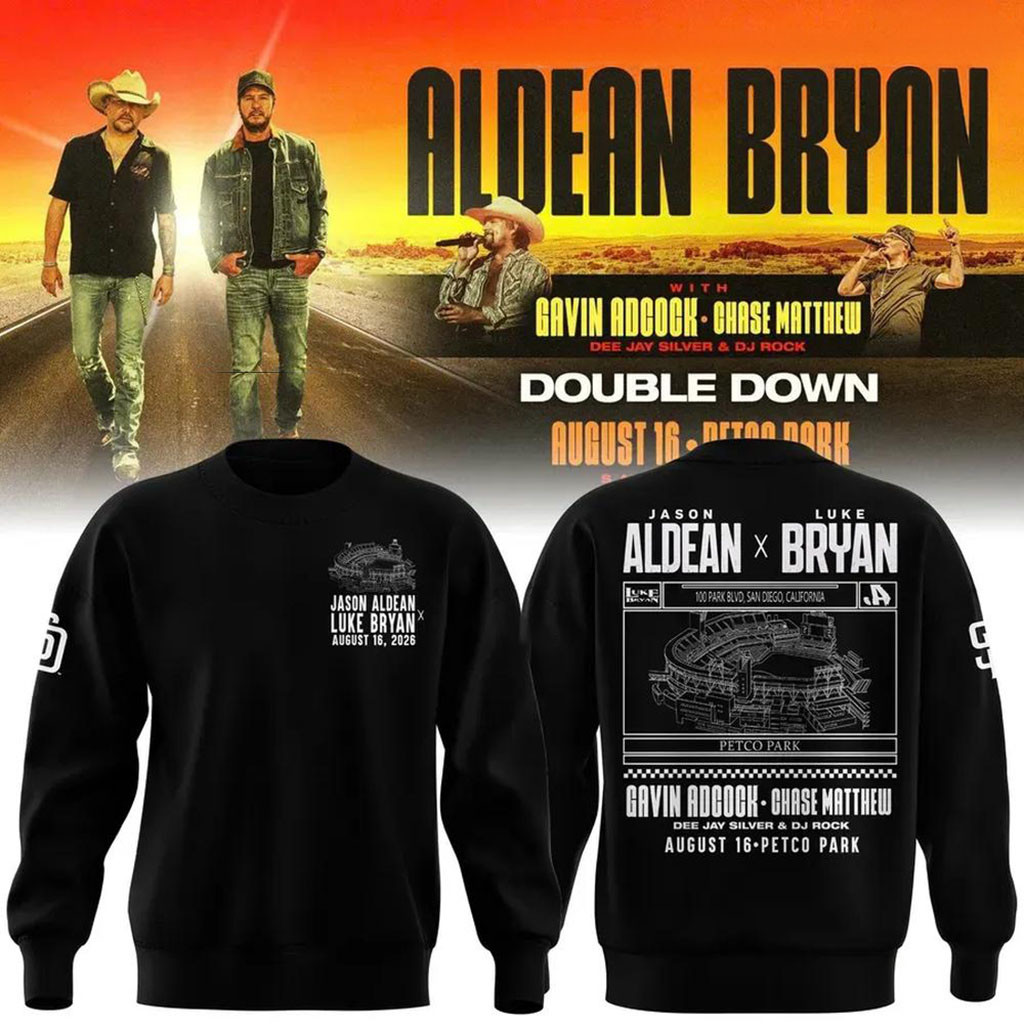 San Diego Padres x Jason Aldean Luke Bryan Double Down Tour 2026 Sweatshirt Black Padres Merch - Kdjoy