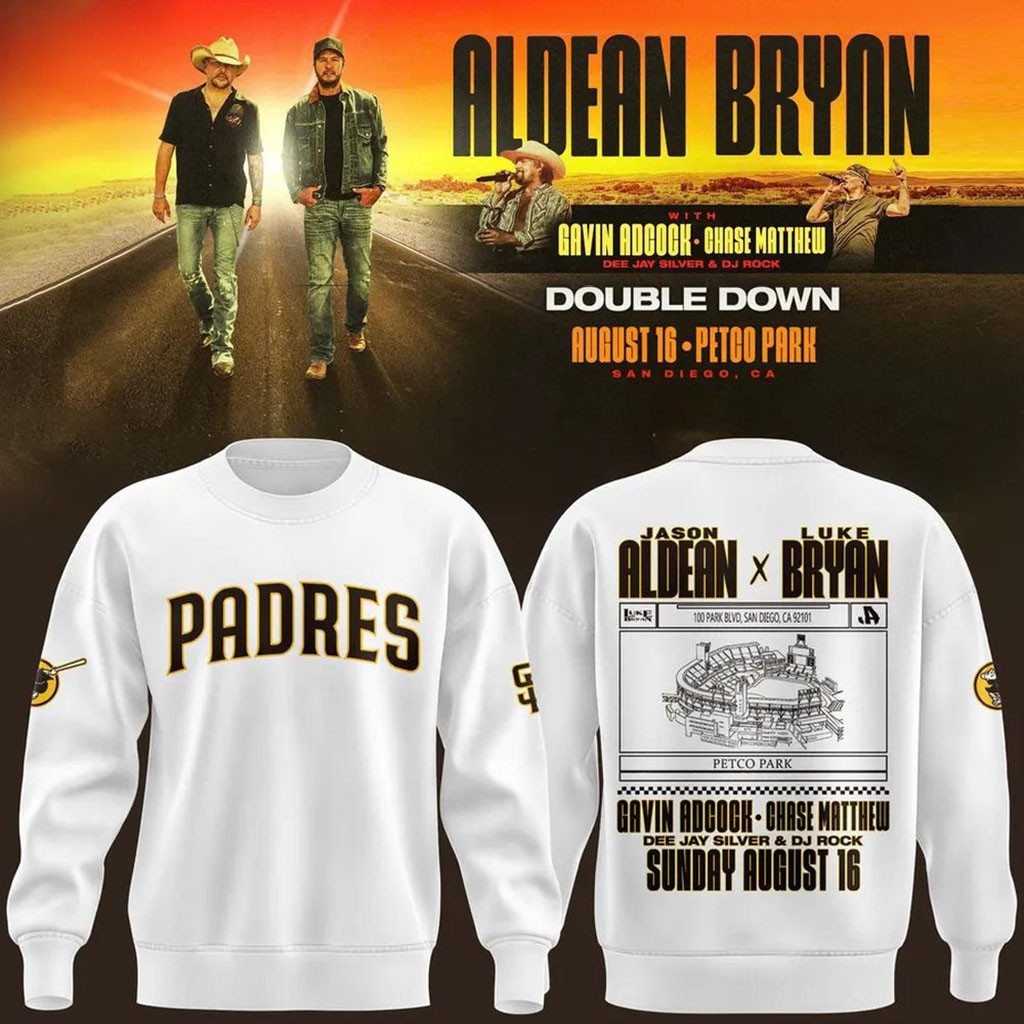 San Diego Padres x Jason Aldean Luke Bryan Double Down Tour 2026 Sweatshirt Padres Merch - Kdjoy
