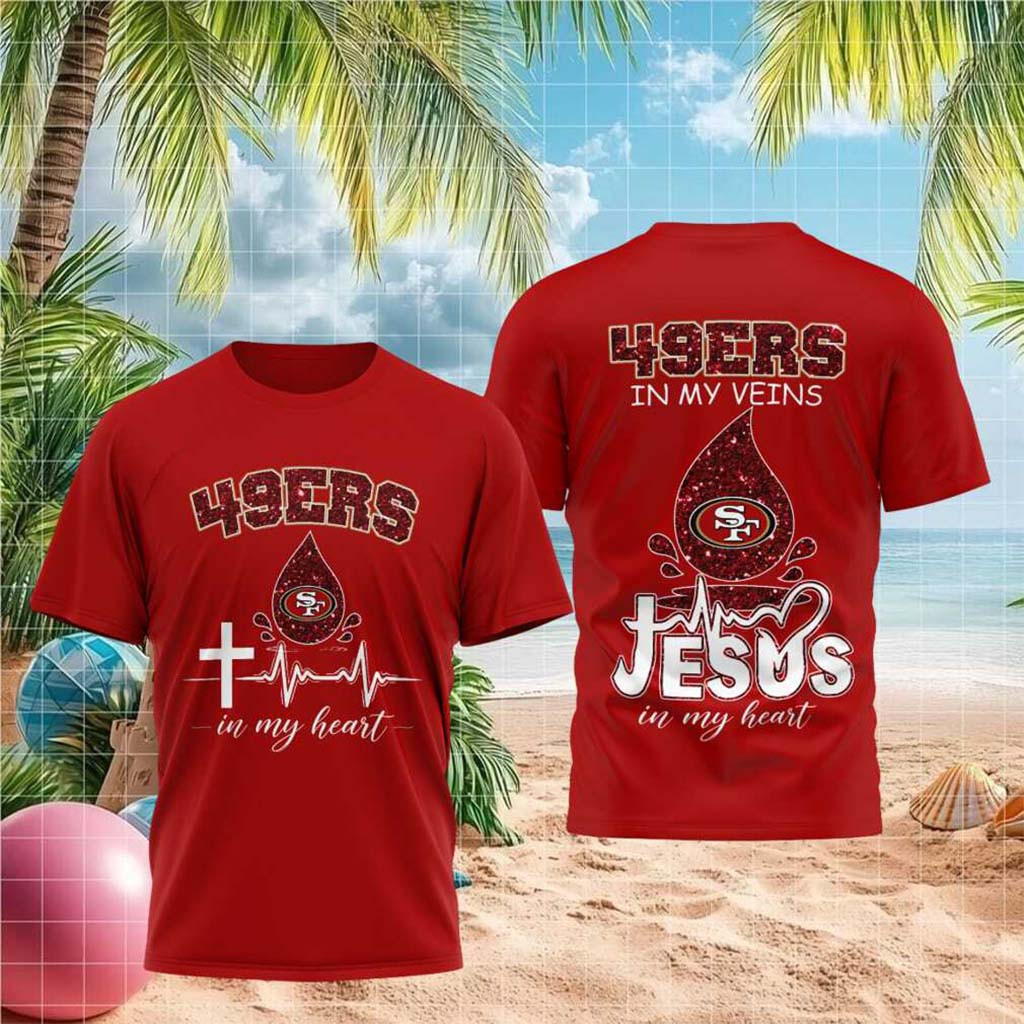 San Francisco 49ers Jesus In My Heart Faith Shirt SF 49ers Merch Best Gifts For Football Fans - Kdjoy
