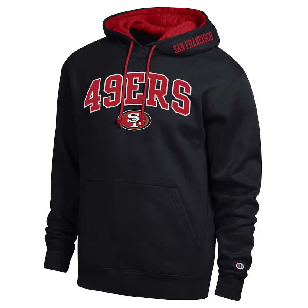 San Francisco 49ers Merch 2026 SF 49ers Champion Contrast Hoodie Black Gift For Football Fans - Kdjoy