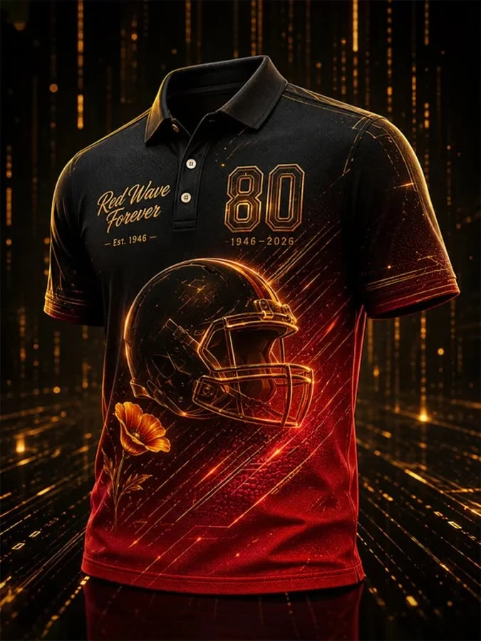 San Francisco 49ers Merch 80 Seasons Red Wave Forever Est 1946 Polo Shirt SF Football Gear - Kdjoy