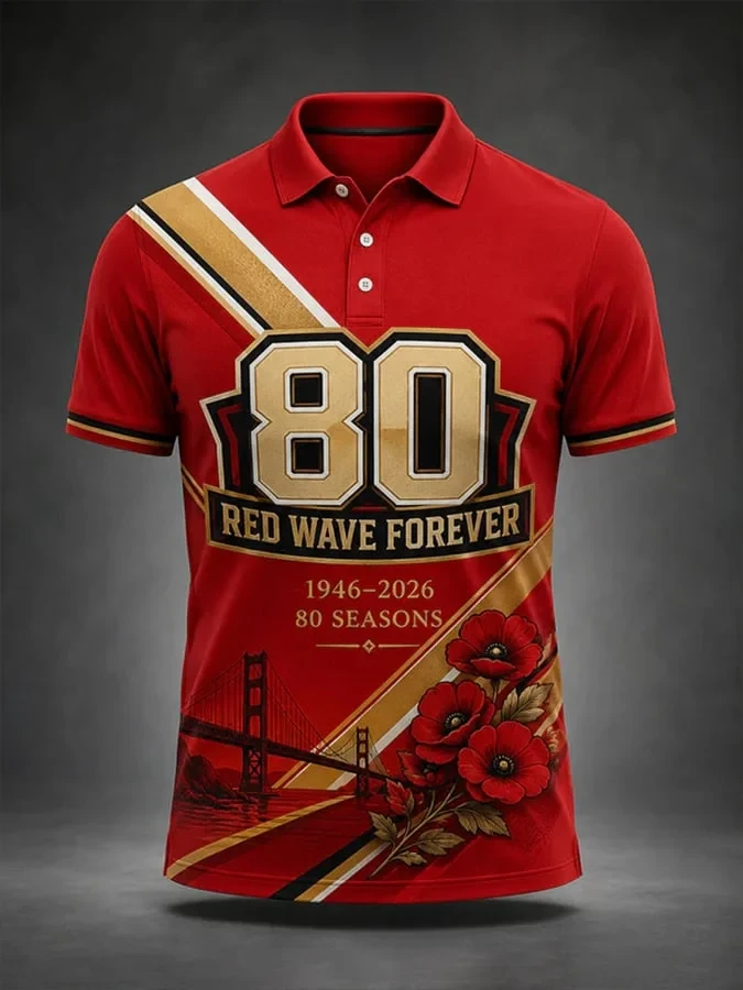 San Francisco 49ers Merch 80 Seasons Red Wave Forever Polo Shirt San Francisco Football Gear - Kdjoy