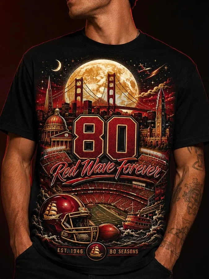 San Francisco 49ers Merch 80Th Anniversary Red Wave Forever T-Shirt Football Fan Gift Ideas - Kdjoy