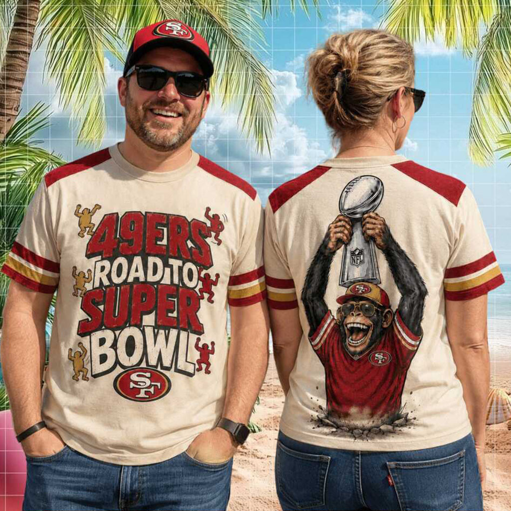 San Francisco 49ers Monkey Trophy Road To Super Bowl T-Shirt SF 49ers Merch Football Fan Gifts - Kdjoy