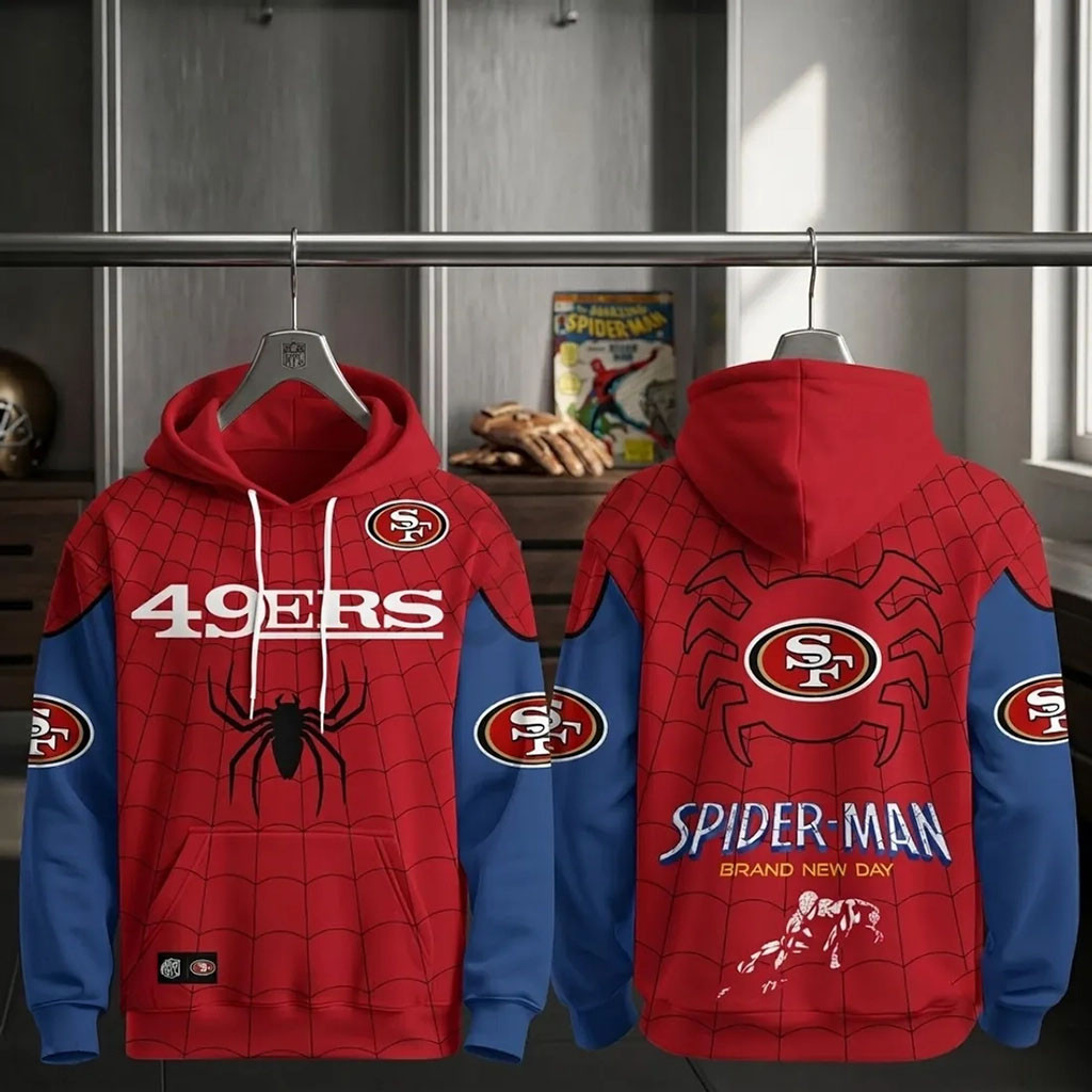 San Francisco 49ers x Spider-Man Brand New Day Hoodie 49ers Merch Gifts For Football Fan San Francisco 49ers x Spider-Man Brand New Day Hoodie 49ers Merch Gifts For Football Fan