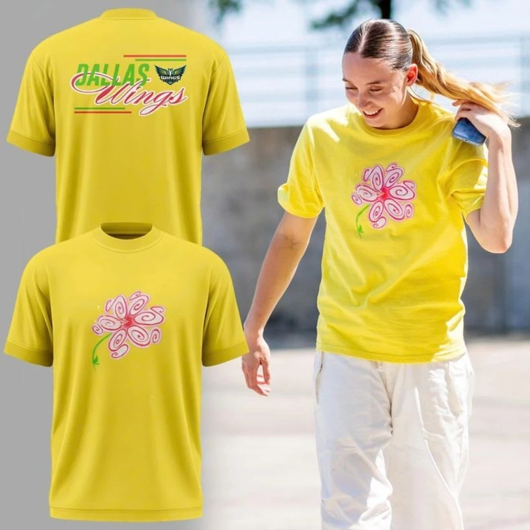 Satou Sabally Dallas Wings Pink Flower Yellow T-Shirt Satou Sabally Merch Basketball Fan Gifts - Kdjoy