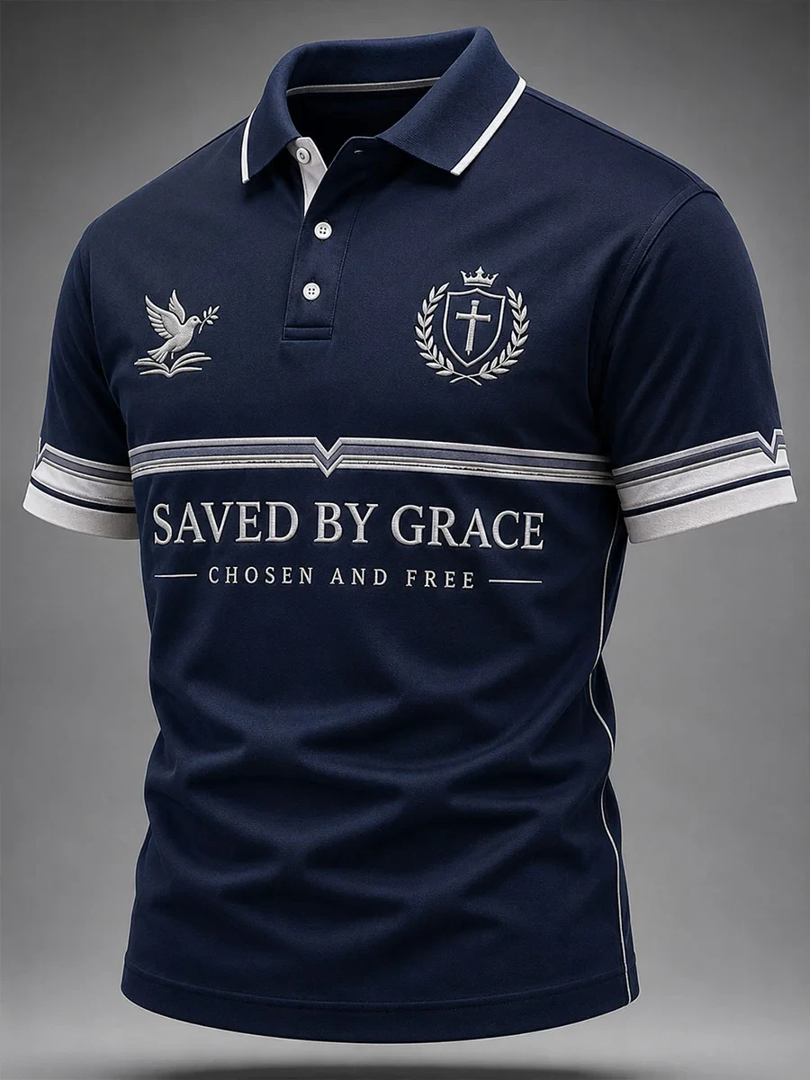 Saved By Grace Christian Polo Shirt Hosen And Free Dove Clothing Unique Gift For Husband - Kdjoy