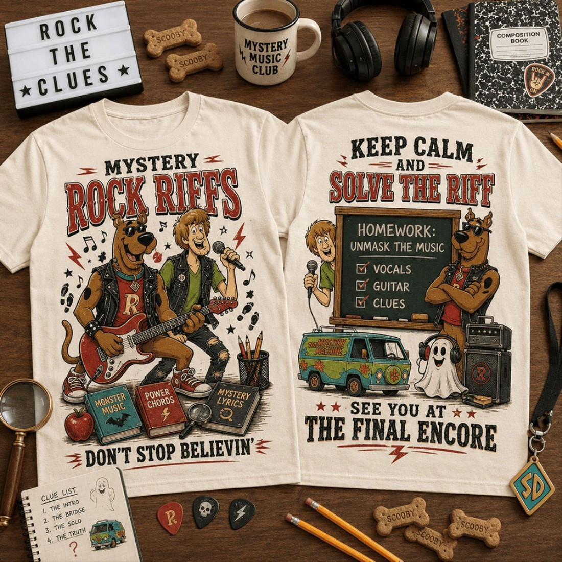 Scooby-Doo Mystery Rock Riffs T-Shirt Scooby-Doo Merch Rock Band Fan Gifts - Kdjoy