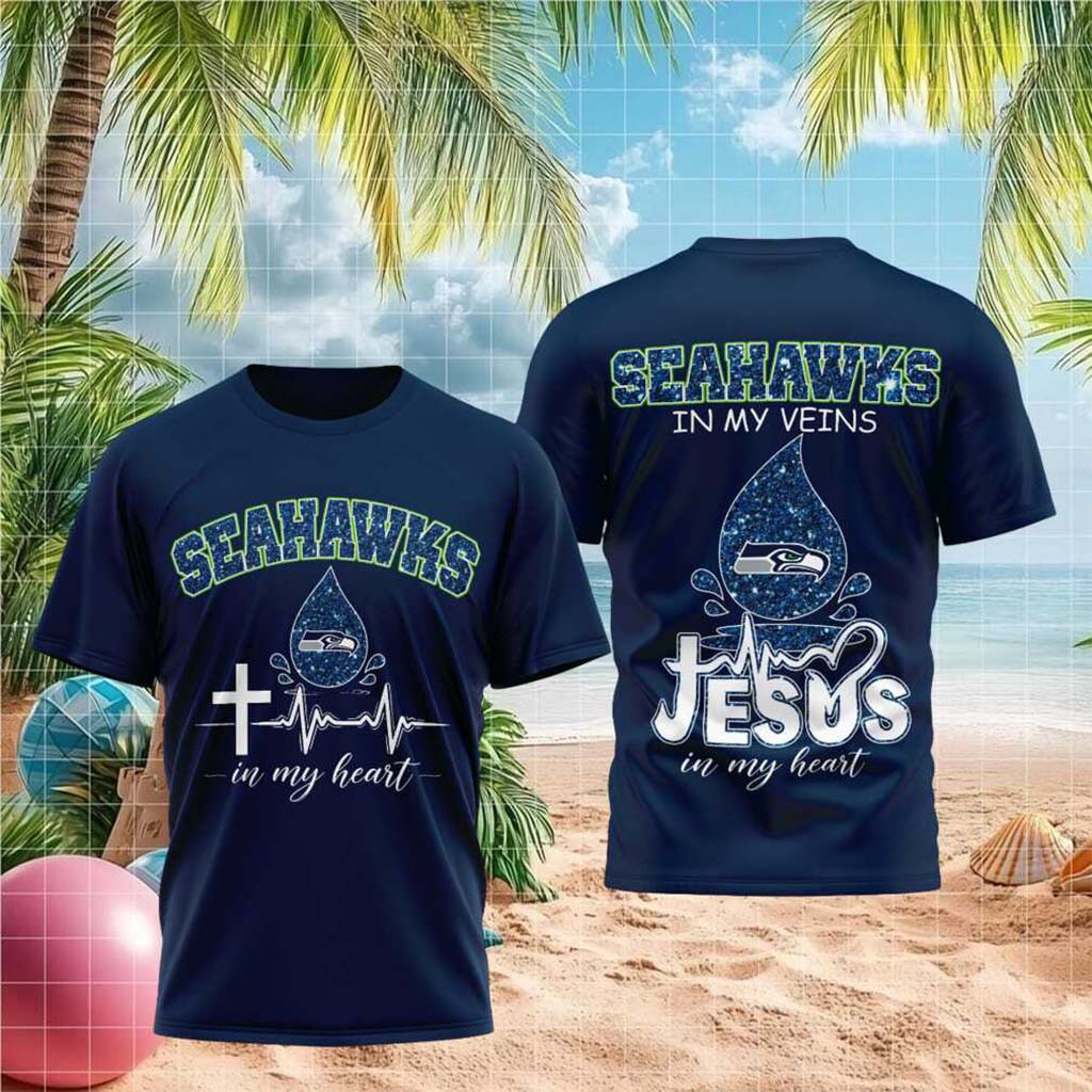 Seattle Football Team Jesus In My Heart Cross Shirt Seattle Seahawks Merch Christian Gifts - Kdjoy