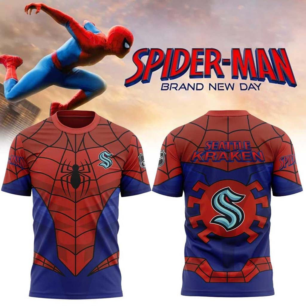 Seattle Kraken x Spider-Man 2026 T-Shirt Seattle Kraken Merch Best Gifts For Hockey Fans