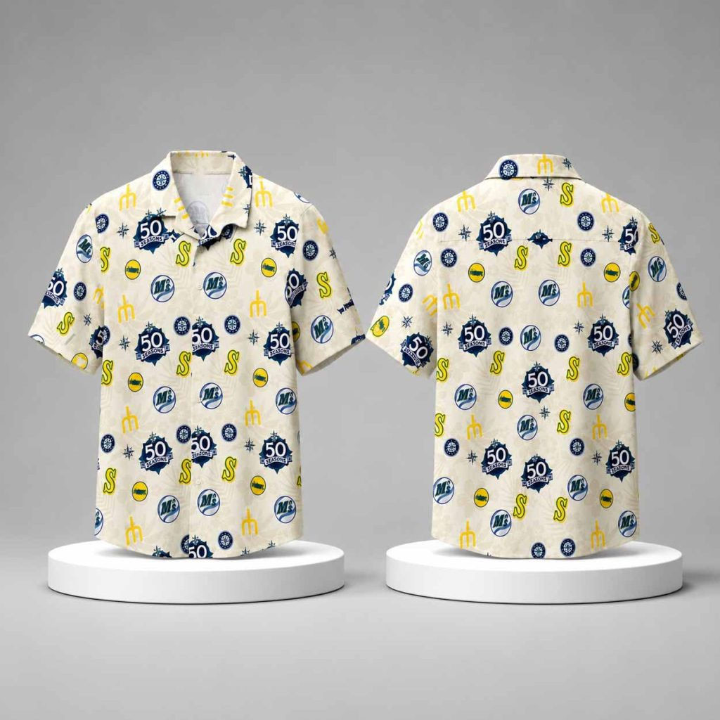 Seattle Mariners 50 Seasons Celebration 2026 Hawaiian Shirt Mariners Merch Gifts For Fans - Kdjoy Seattle Mariners 50 Seasons Celebration 2026 Hawaiian Shirt Mariners Merch Gifts For Fans - Kdjoy