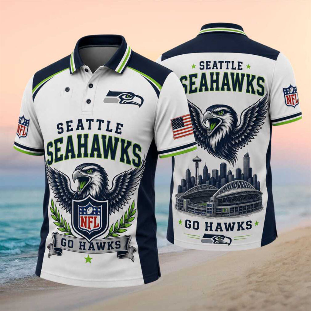 Seattle Seahawks Go Hawks Stadium Skyline Polo Shirt Seattle Seahawks Merch Gift For Fans - Kdjoy