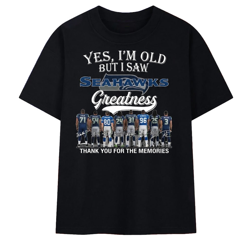 Seattle Seahawks Greatness Legends Signatures Thanks You For The Memories T-Shirt Seahawks Merch - Kdjoy Seattle Seahawks Greatness Legends Signatures Thanks You For The Memories T-Shirt Seahawks Merch - Kdjoy