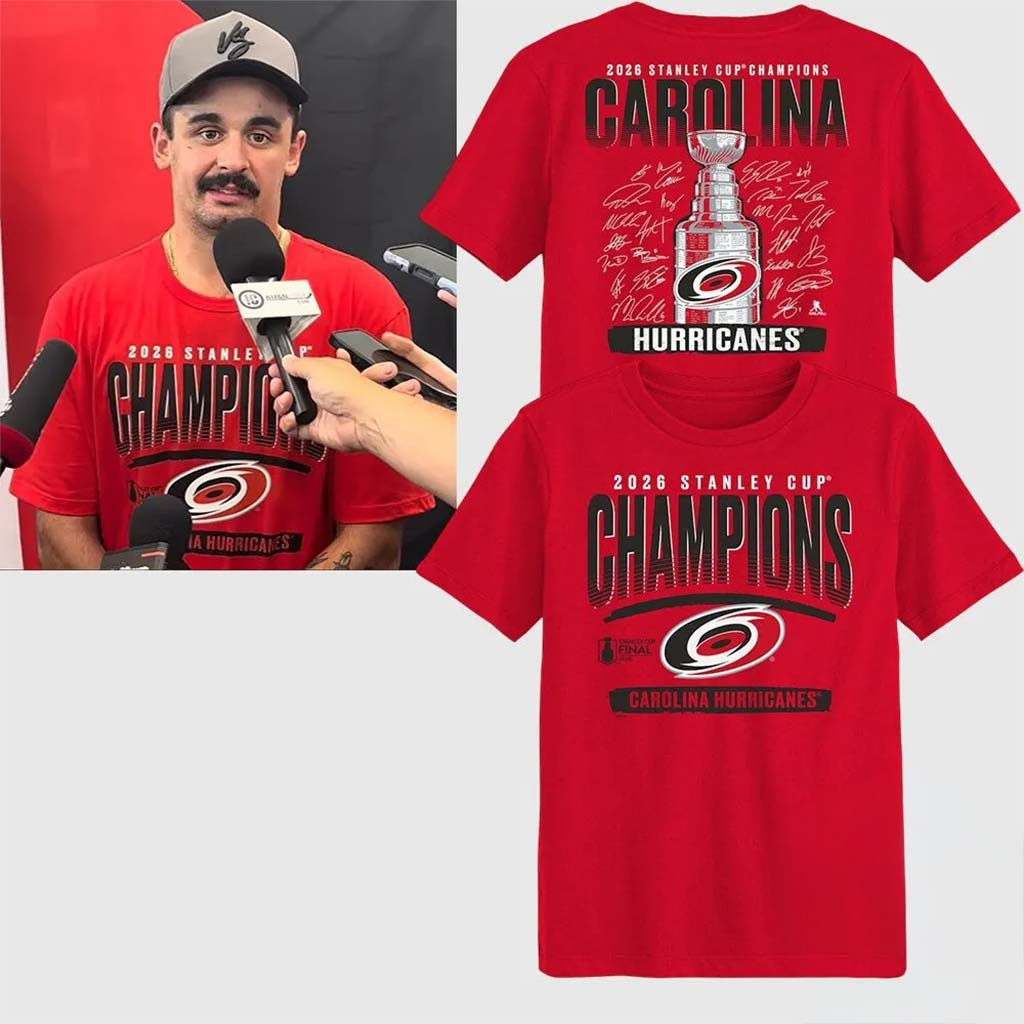 Seth Jarvis Carolina Hurricanes 2026 Stanley Cup Champions Signature Roster Shirt Hockey Gifts - Kdjoy Seth Jarvis Carolina Hurricanes 2026 Stanley Cup Champions Signature Roster Shirt Hockey Gifts - Kdjoy