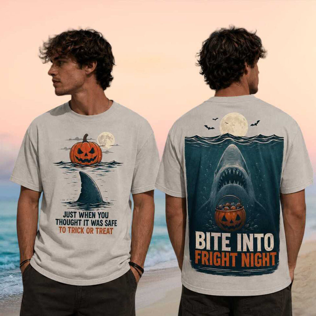 Shark Bite Into Fright Night Halloween Ocean Scary Shirt Halloween Apparel BFF Gifts - Kdjoy