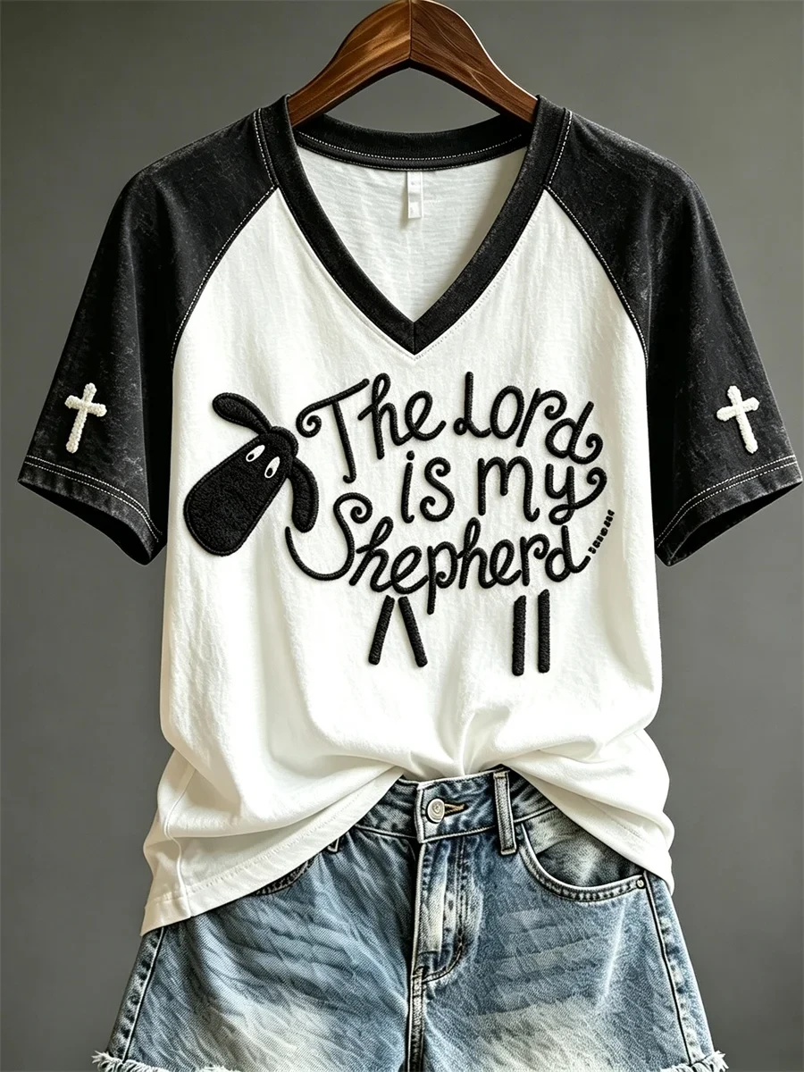 Sheep The Lord Is My Shepherd V-Neck Shirt Christian Apparel Gifts For Sister - Kdjoy