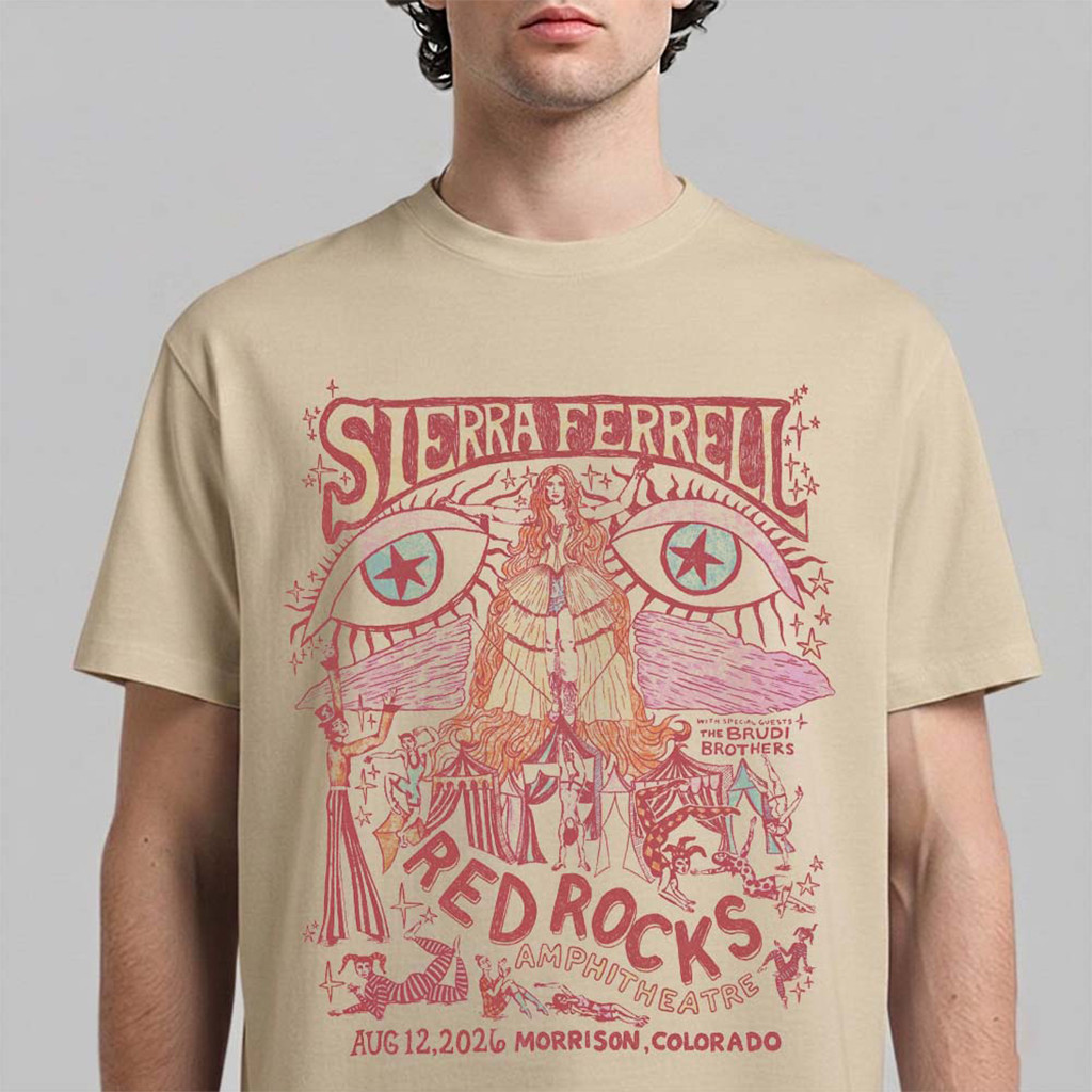 Sierra Ferrell Red Rocks 2026 T-Shirt In Morrison CO On August 12 2026 Tee Sierra Ferrell Merch - Kdjoy Sierra Ferrell Red Rocks 2026 T-Shirt In Morrison CO On August 12 2026 Tee Sierra Ferrell Merch - Kdjoy