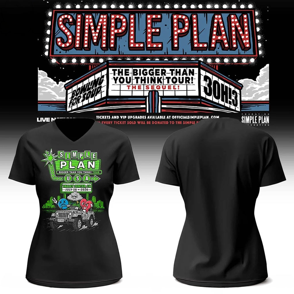 Simple Plan Bigger Than You Think Tour In Valley Center CA V-Neck Shirt Simple Plan Merch Womens - Kdjoy
