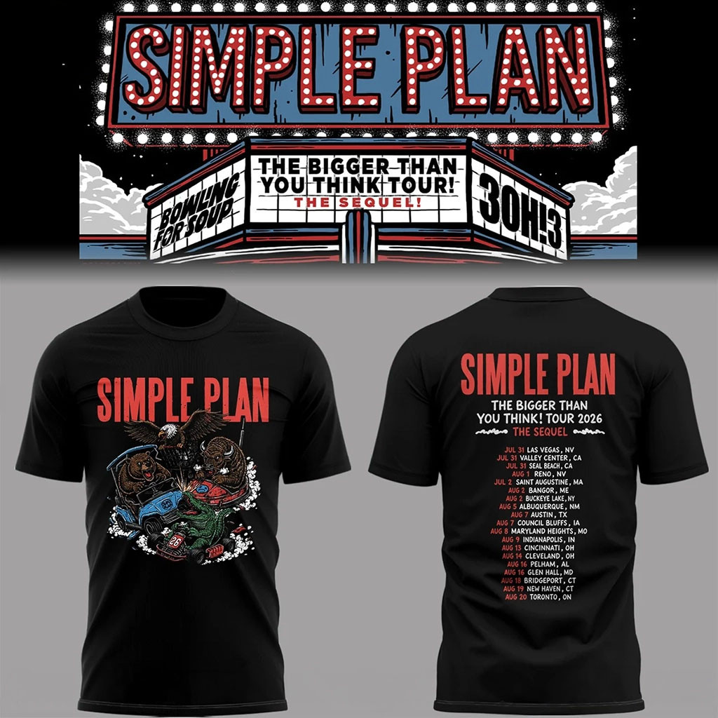 Simple Plan Merch The Bigger Than You Think Tour 2026 T-Shirt Bear Car Tour Dates Shirt - Kdjoy