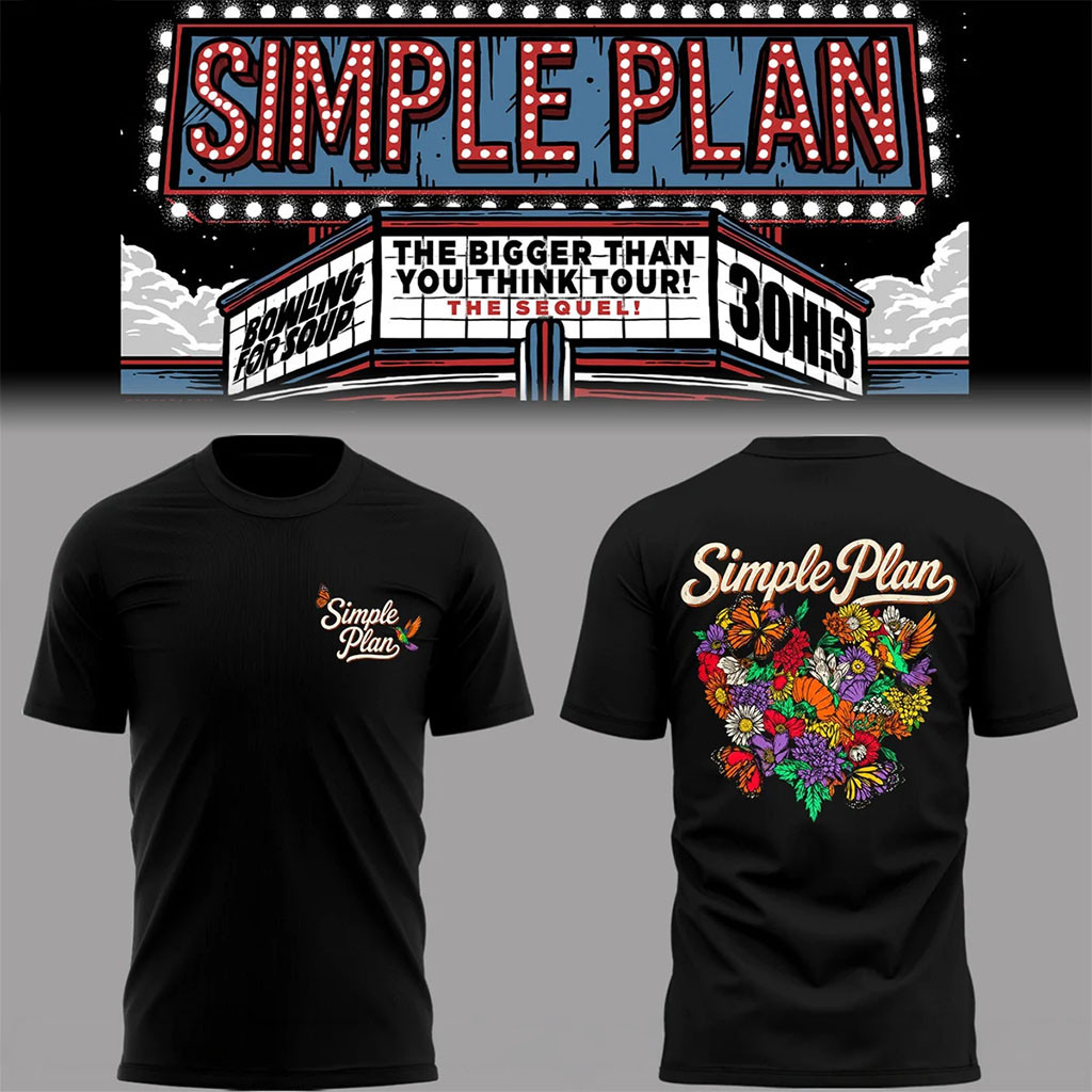 Simple Plan Merch The Bigger Than You Think Tour 2026 T-Shirt Floral Heart Shirt Band Fan Gifts - Kdjoy