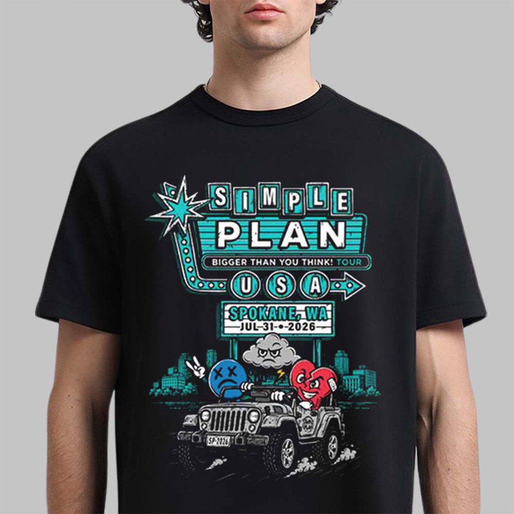 Simple Plan Spokane Washington 2026 Bigger Than You Think Tour T-Shirt Simple Plan Merch - Kdjoy