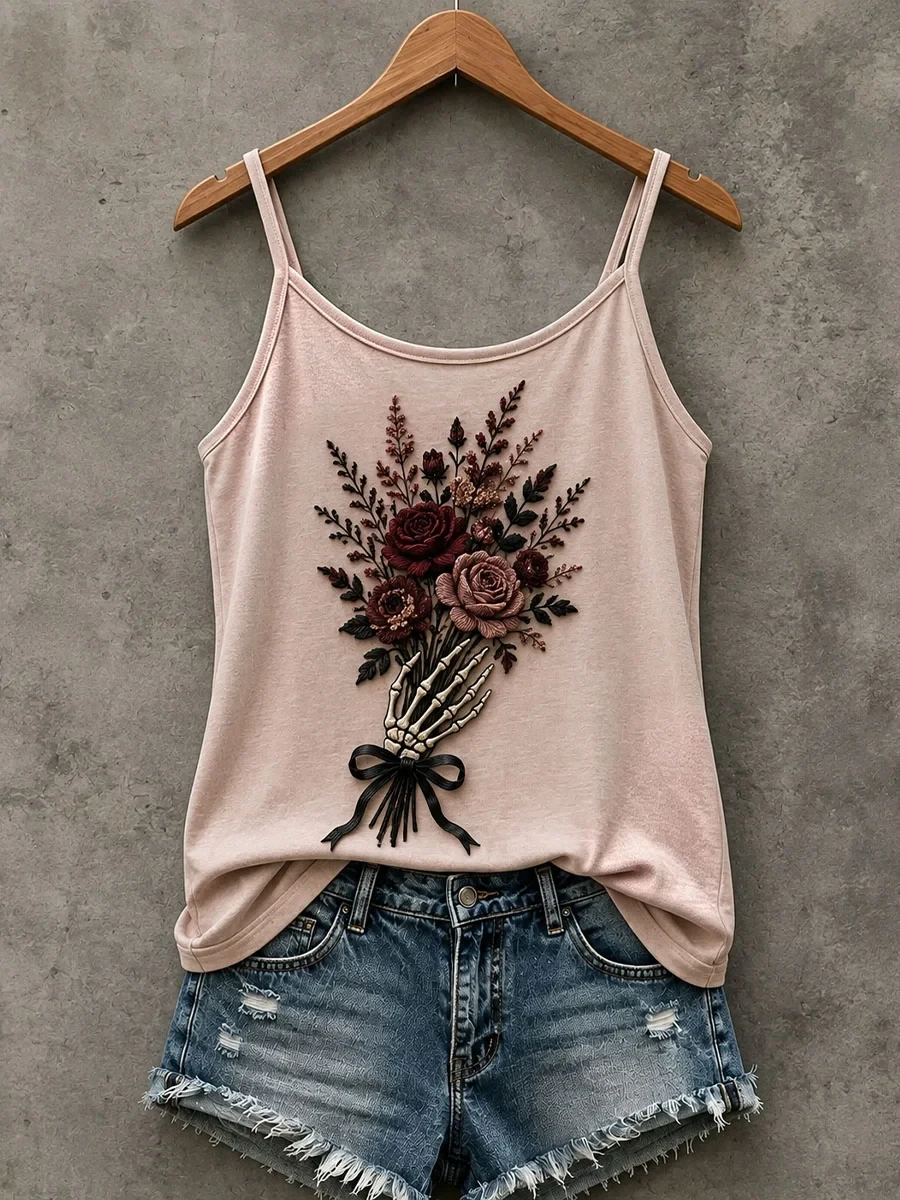 Skeleton Hand Holding Flowers Tank Top Floral Skeleton Clothing Spooky Apparel For Her - Kdjoy Skeleton Hand Holding Flowers Tank Top Floral Skeleton Clothing Spooky Apparel For Her - Kdjoy