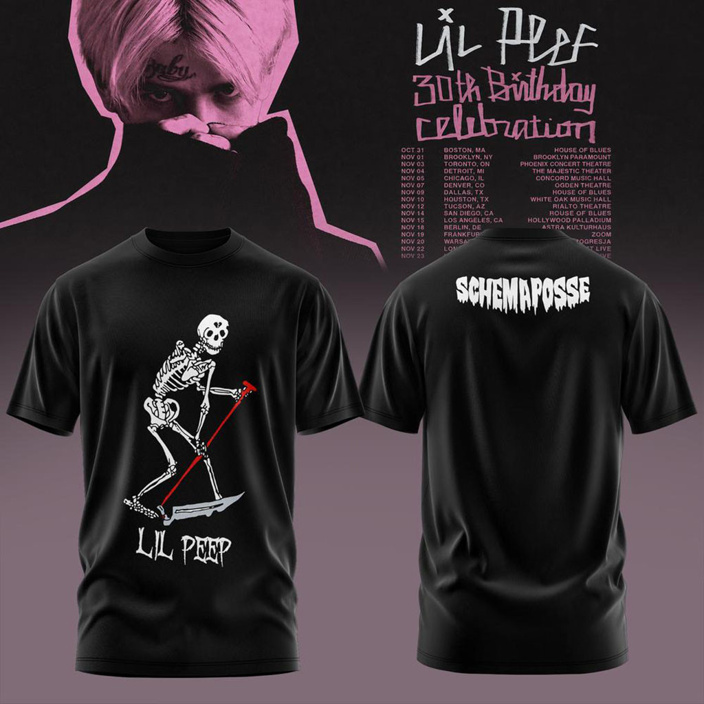Skeleton Lil Peep 30th Birthday Celebration 2026 Tour Shirt Black Lil Peep Merch Gifts For Fans - Kdjoy