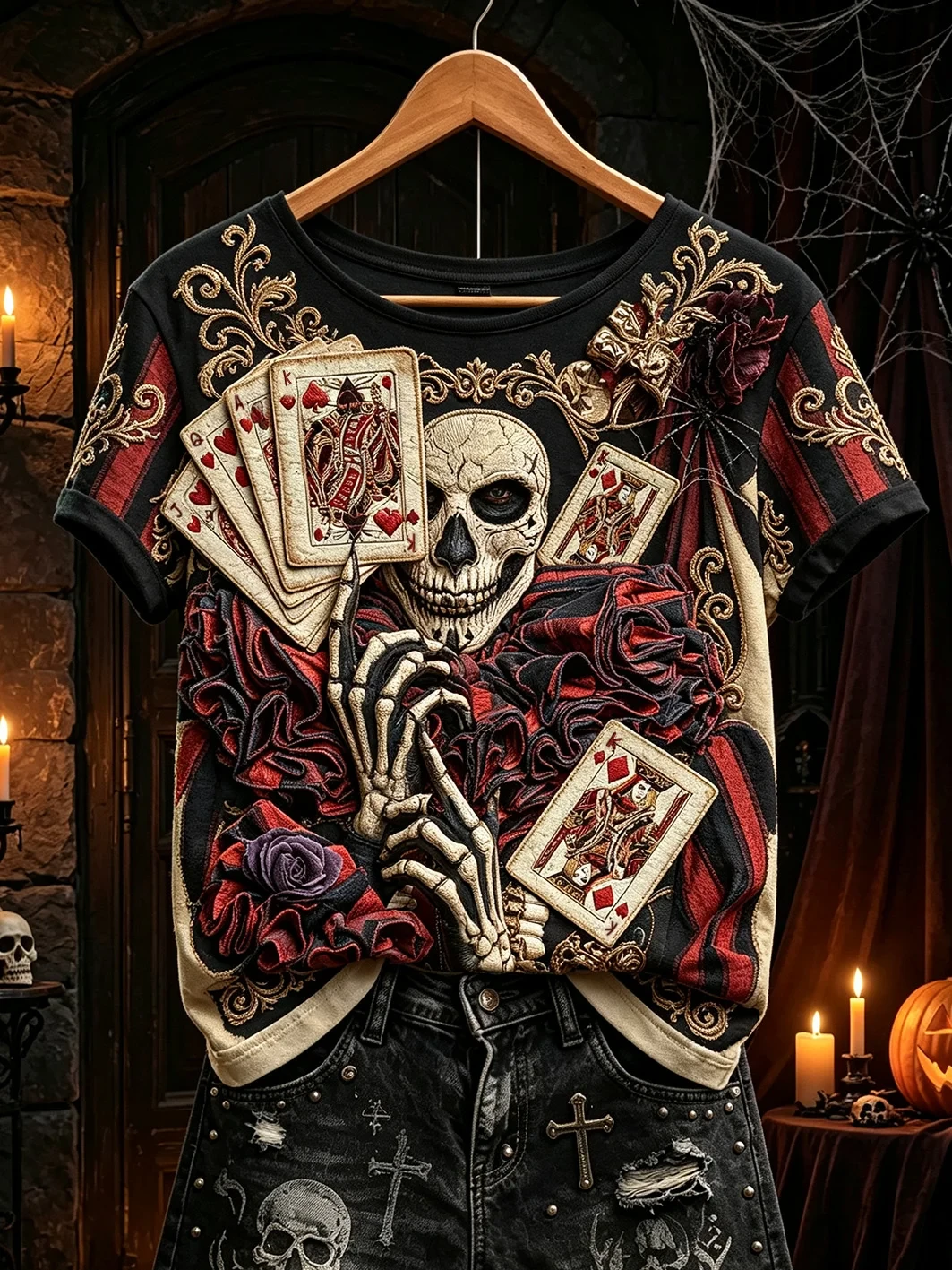 Skeleton Poker Playing Cards Shirt Gothic Skull Rose T-Shirt Halloween Gift Ideas - Kdjoy Skeleton Poker Playing Cards Shirt Gothic Skull Rose T-Shirt Halloween Gift Ideas - Kdjoy