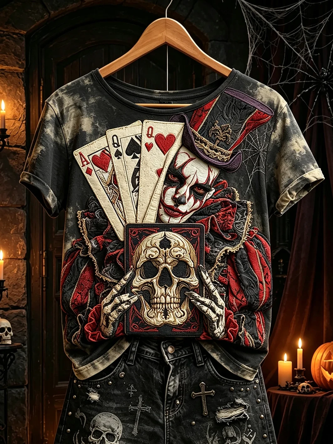 Skeleton Poker Playing Cards Shirt Gothic Skull T-Shirt Best Halloween Gift For Her - Kdjoy