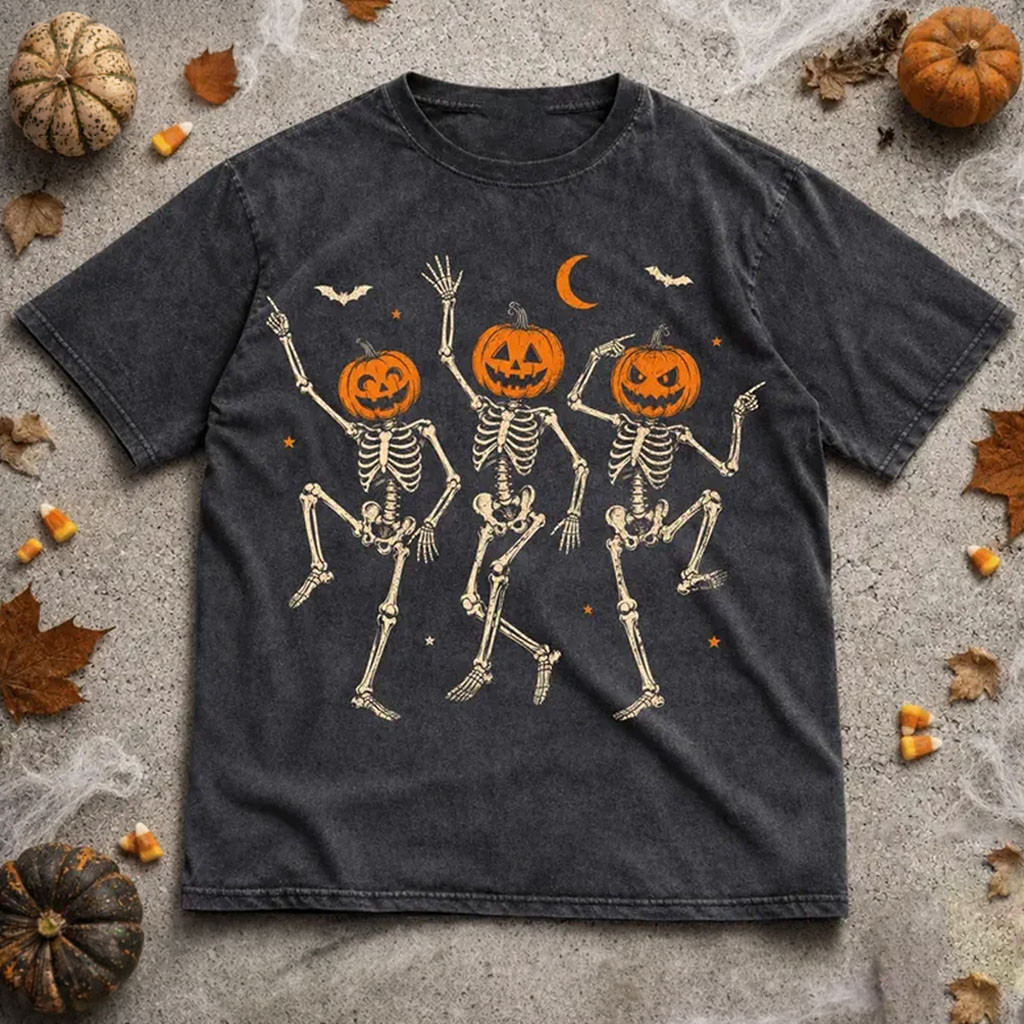 Skeleton Pumpkin Head Dancing Halloween Shirt Vintage Spooky Fall Tee Funny Halloween Gifts - Kdjoy