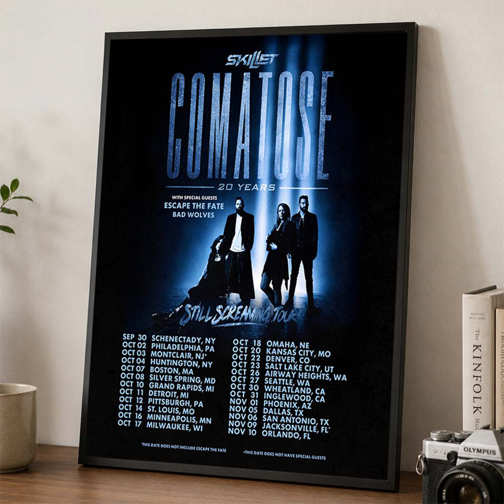 Skillet Merch Comatose 20 Years Still Screaming Tour 2026 North America Schedule Dates Poster - Kdjoy