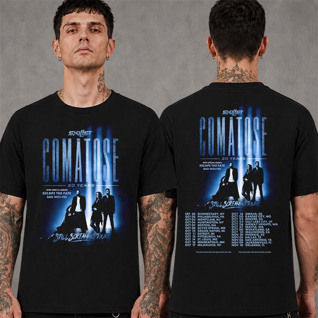 Skillet Merch Comatose 20 Years Still Screaming Tour 2026 North America Schedule Dates T-Shirt - Kdjoy
