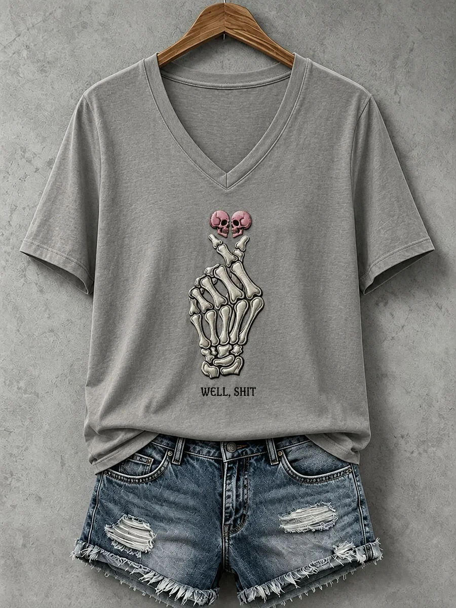 Skull Hand Well Shit V-Neck Shirt Funny Halloween Apparel Gifts For Girlfriend - Kdjoy Skull Hand Well Shit V-Neck Shirt Funny Halloween Apparel Gifts For Girlfriend - Kdjoy