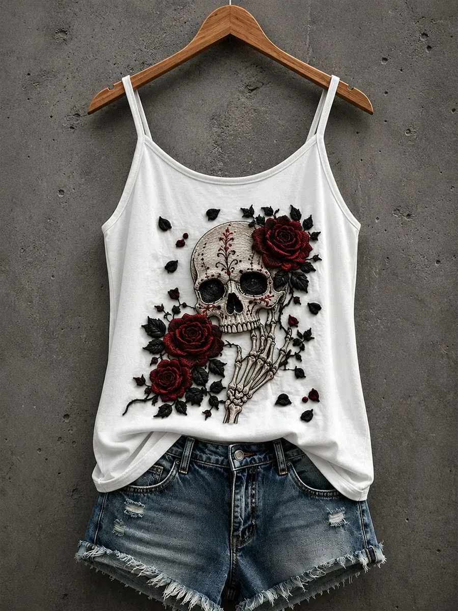 Skull Roses Tank Top Gothic Roses Merch Gift For Halloween Enthusiasts - Kdjoy Skull Roses Tank Top Gothic Roses Merch Gift For Halloween Enthusiasts - Kdjoy