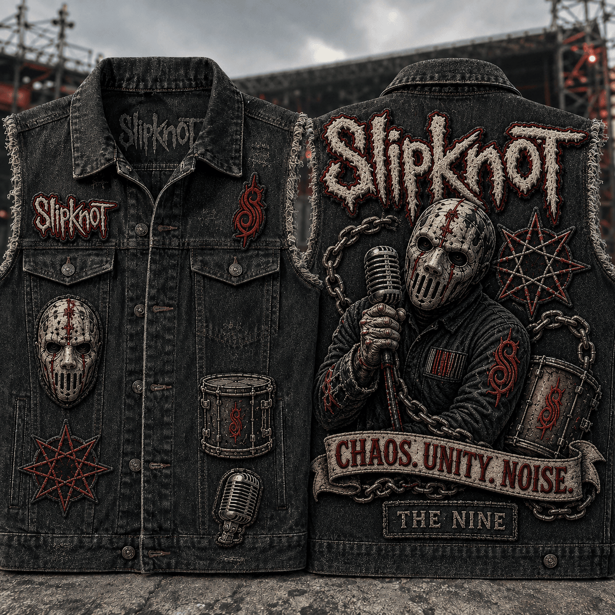 Slipknot Chaos Unity Noise Denim Vest The Nine Slipknot Merch Present For Band Fans - Kdjoy
