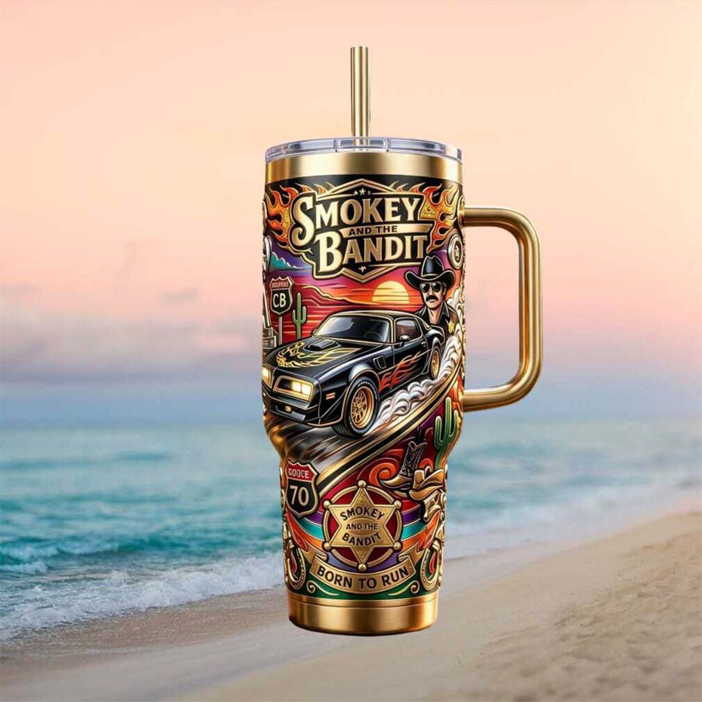 Smokey And The Bandit Merch Born To Run Trans Am Sheriff Badge Travel Tumbler Him Gifts - Kdjoy