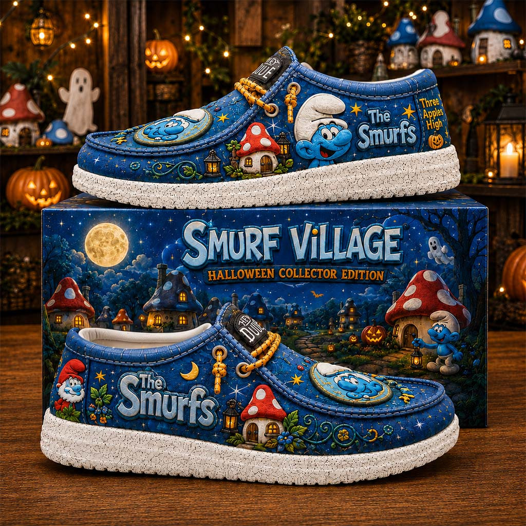 Smurf Village Halloween Shoes Three Apples High Loafers The Smurf Merch Gifts For Son - Kdjoy