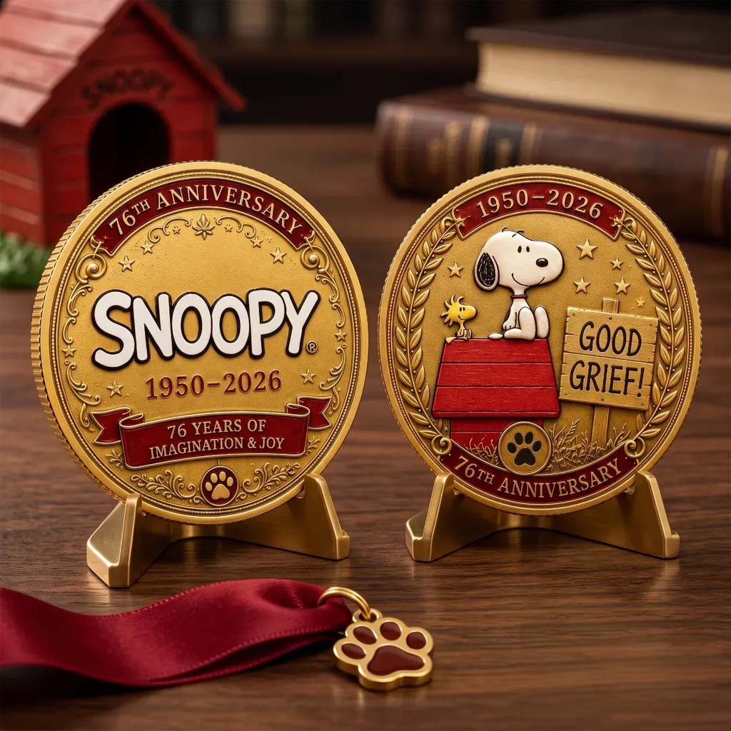 Snoopy 76th Anniversary 1950 2026 Gold Commemorative Coin Good Grief Snoopy Merch Gifts - Kdjoy