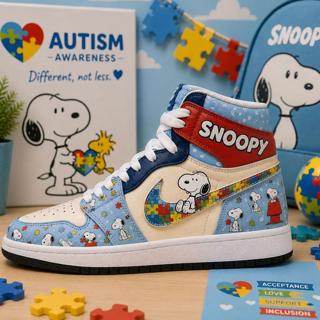 Snoopy Autism Awareness 2026 Sneakers Snoopy Merch Gift Ideas For Husband - Kdjoy