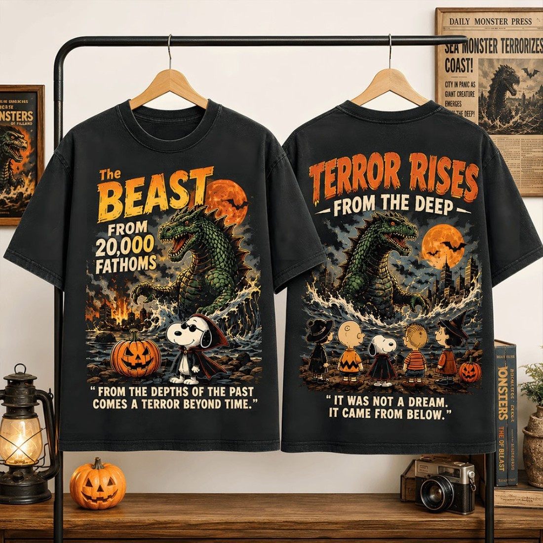 Snoopy Beast From 20 000 Fathoms Halloween Shirt Snoopy Merch Gifts For Friends - Kdjoy