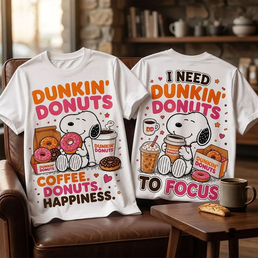 Snoopy Dunkin Donuts Coffee Happiness White T- Shirt 2026 Snoopy Dunkin Merch Fan Gifts - Kdjoy Snoopy Dunkin Donuts Coffee Happiness White T- Shirt 2026 Snoopy Dunkin Merch Fan Gifts - Kdjoy