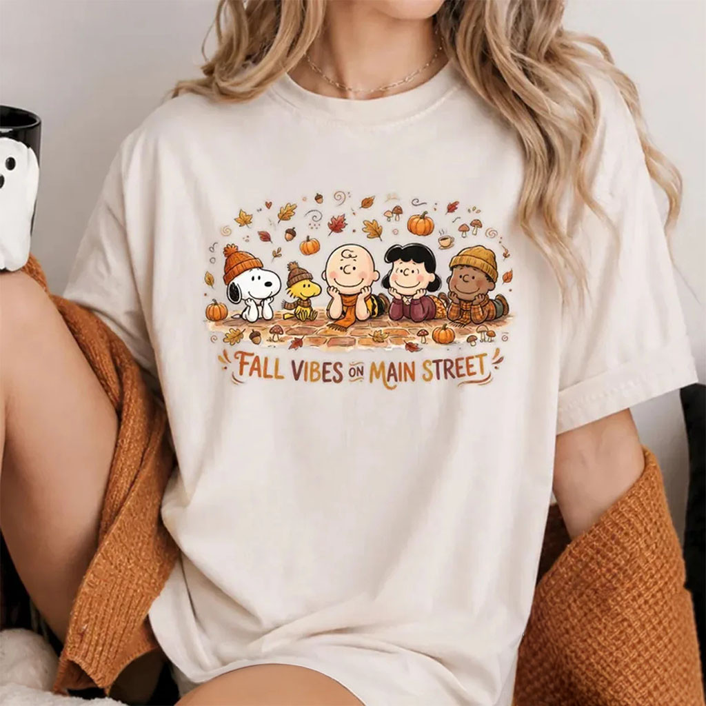 Snoopy Fall Vibes On Main Street T-Shirt Cozy Autumn Vintage Cartoon Shirt Cute Gift For Her - Kdjoy