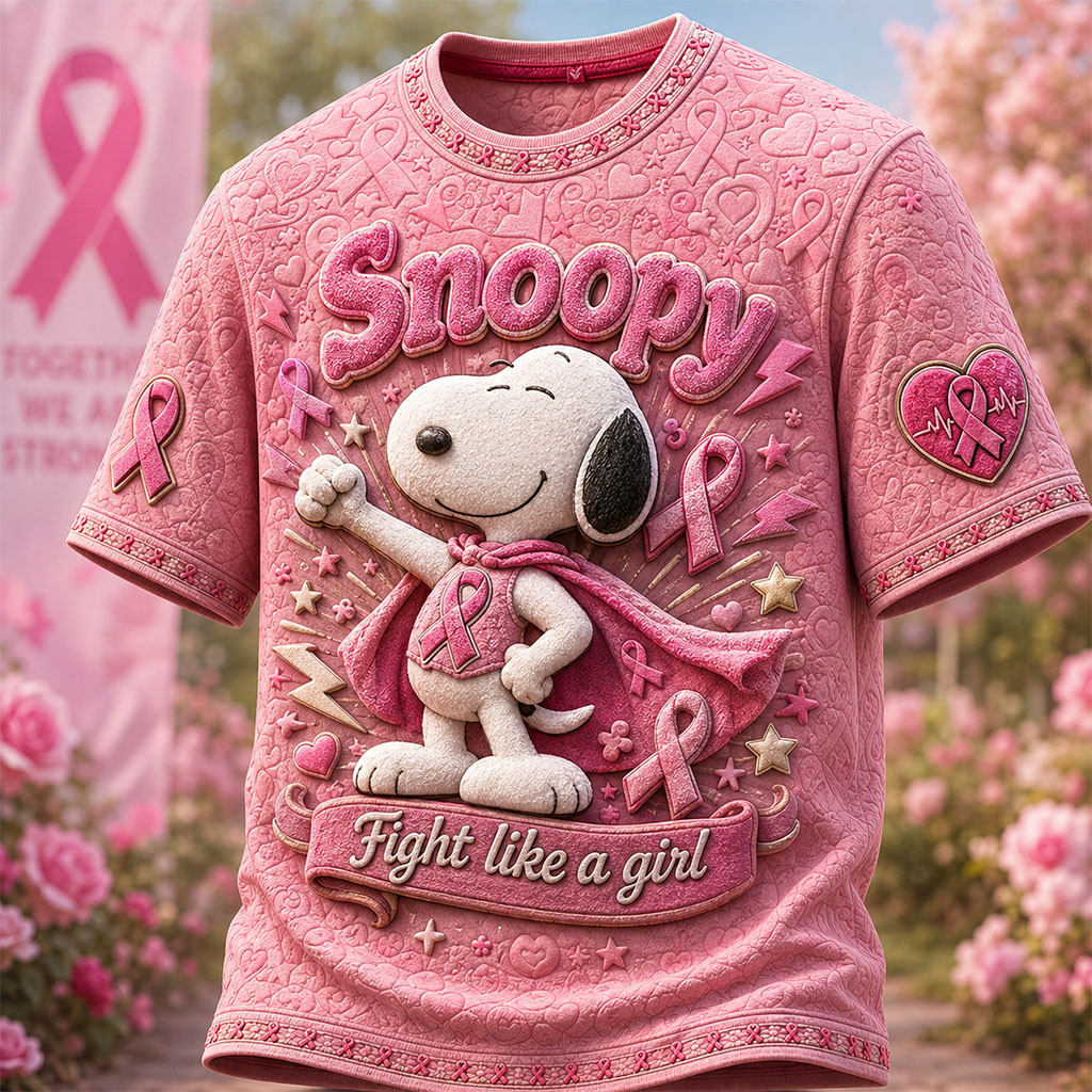 Snoopy Fight Like A Girl Shirt Breast Cancer Awareness T-Shirt Gifts For Girlfriend