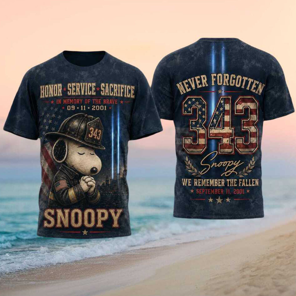 Snoopy Firefighter 343 Never Forgotten 911 Memorial Shirt We Remember The Fallen T-Shirt Gifts - Kdjoy