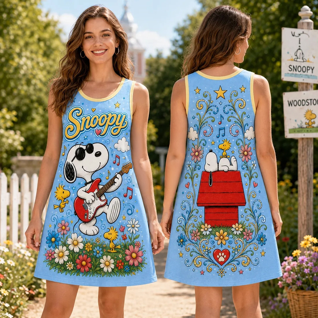 Snoopy Light Blue Casual Summer Women Dress Snoopy Merch Best Gift For Sisters - Kdjoy